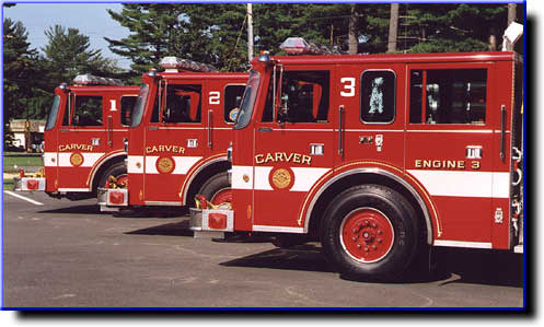 Carver engines one, two and three in front of the Carver town library